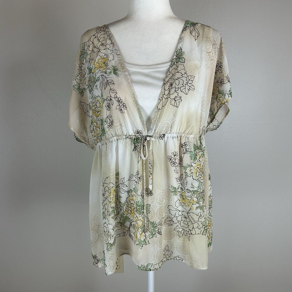 Babydoll XL Chiffon Fairy Top Blouse Floral Y2K Ivory Tie Tunic Bohemian Boho